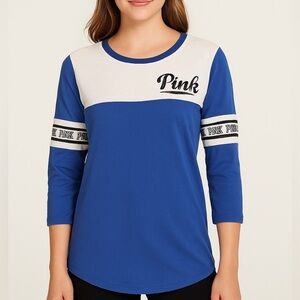 PINK Victoria's Secret Blue and White Long Sleeve Tee